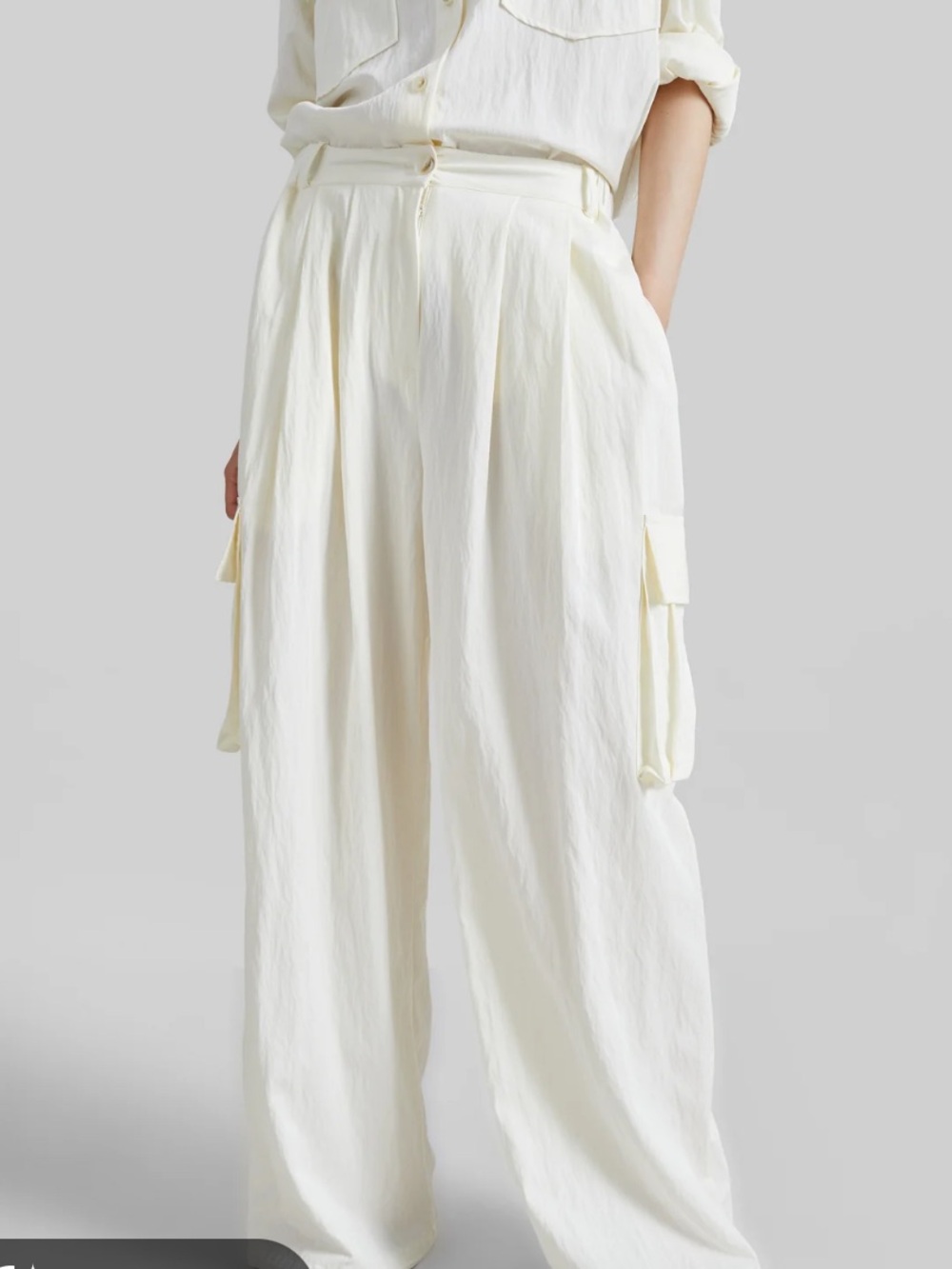 Zara Cream Wide-Leg Cargo Trousers
